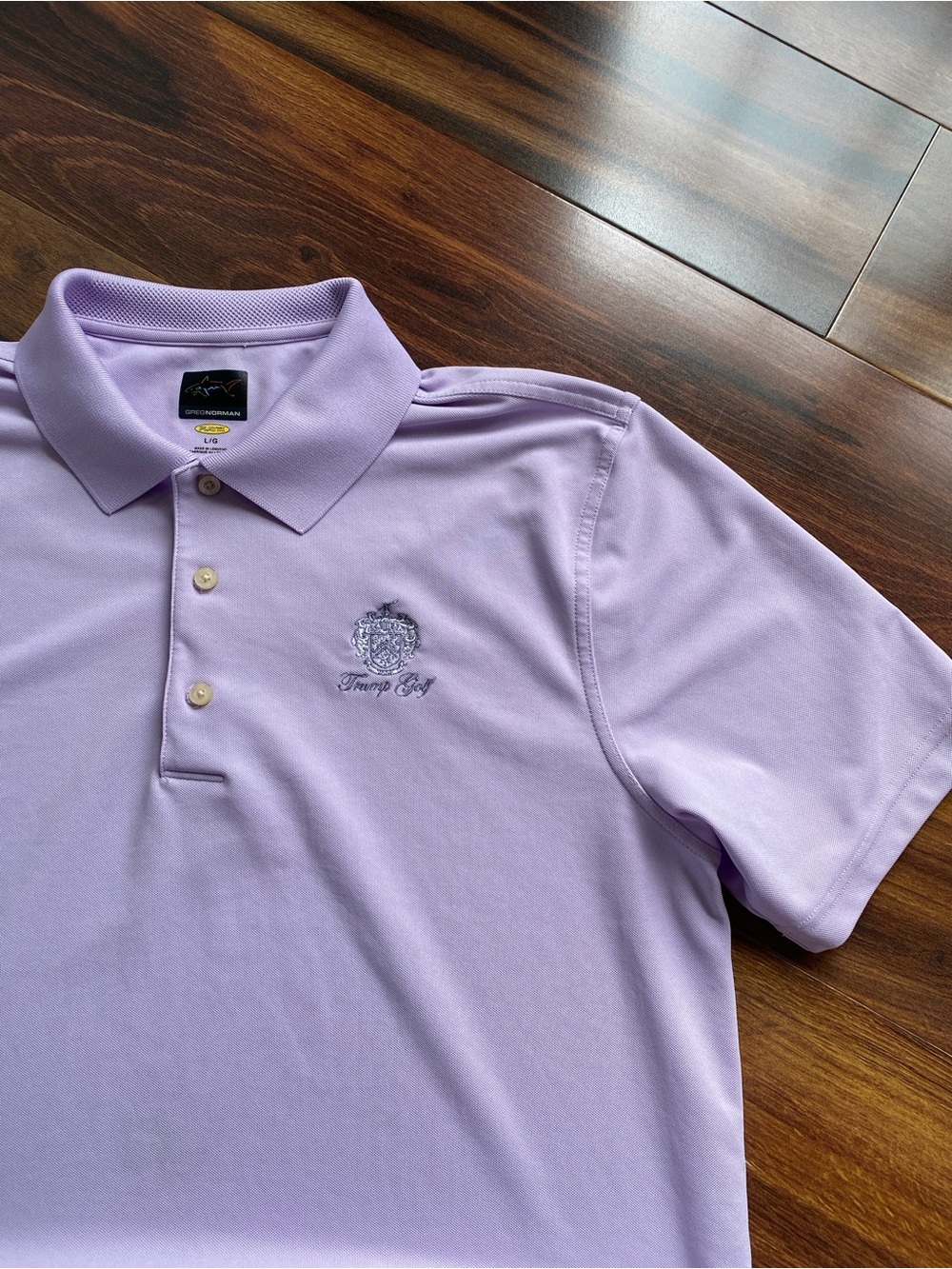 Greg Norman Trump Golf Embroidered Crest Lilac Short Sleeve Polo Shirt Mens L